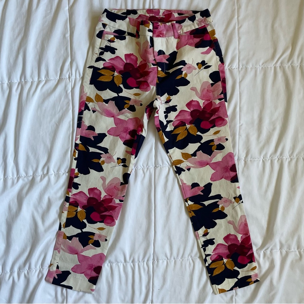 Floral print slim leg dress pants high waisted